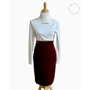 Vintage NWT Elisabeth Silk Velvet Crimson Red Velour Pencil High Waist Skirt 18P